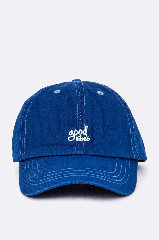 Good Vibes Embroidered Washed Baseball Cotton Cap