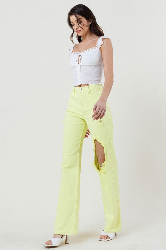 Luna Distressed Wide Cut Straight Leg Jeans