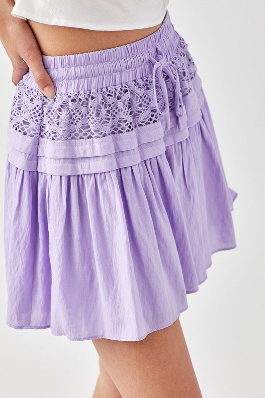 Billie Tiered Lace Trim Mini Skirt