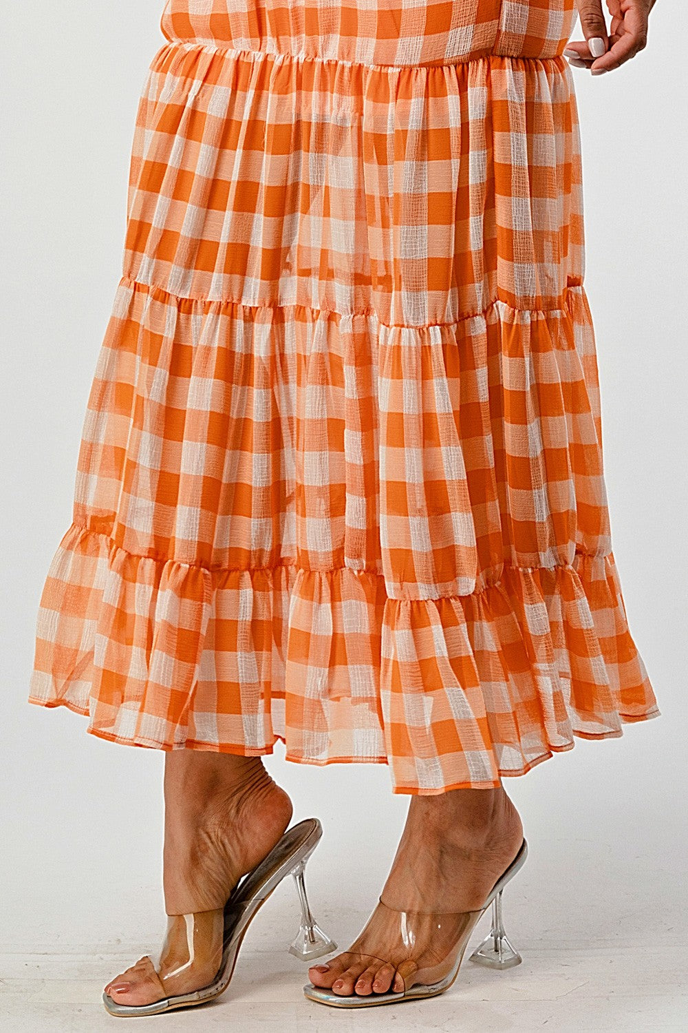 Romcom Gingham Print Open Back Maxi Dress