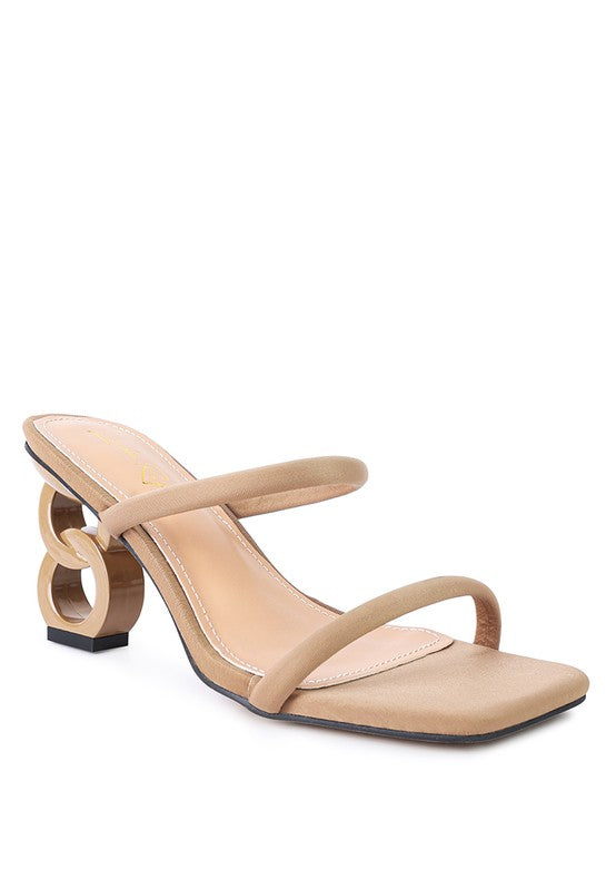 Downtown Double Strap Structured High Heel Mules
