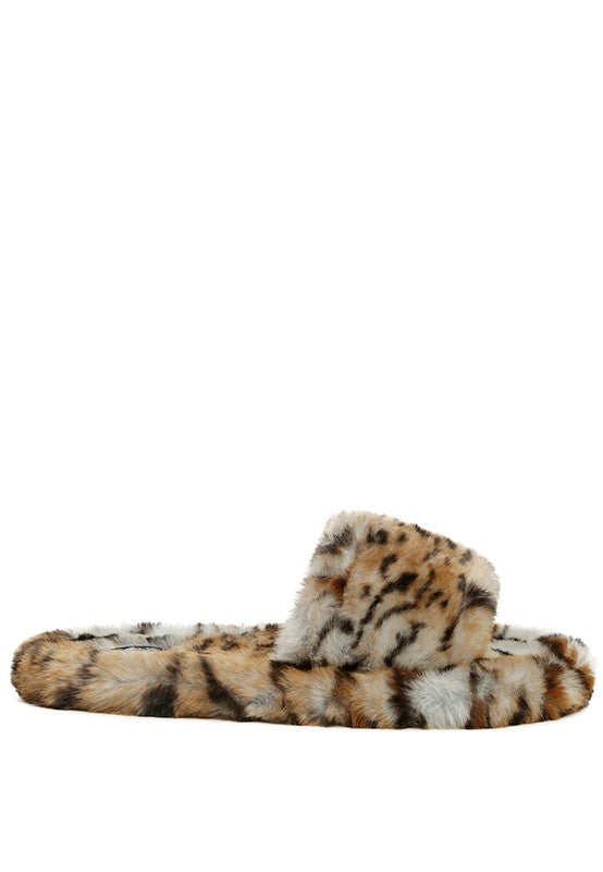 Snuggle Up Animal Print Faux Fur Slippers