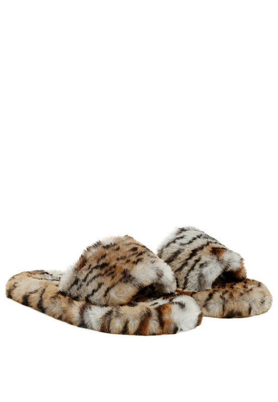 Snuggle Up Animal Print Faux Fur Slippers