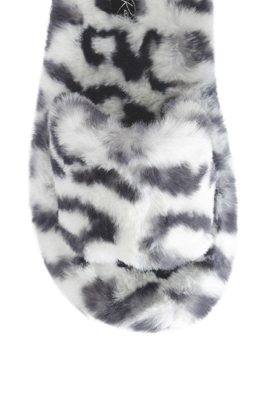 Snuggle Up Animal Print Faux Fur Slippers