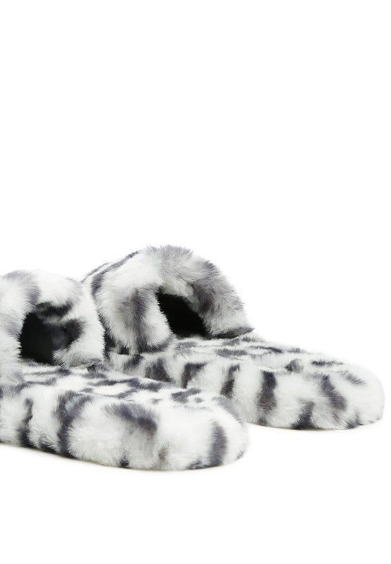 Snuggle Up Animal Print Faux Fur Slippers