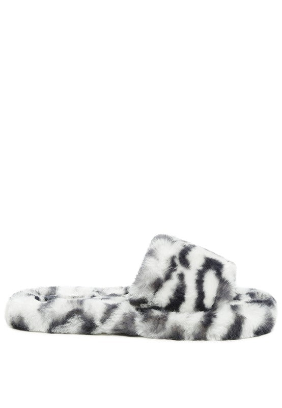 Snuggle Up Animal Print Faux Fur Slippers