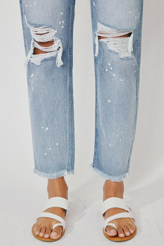 Delilah High Rise Distressed Straight Leg Jeans