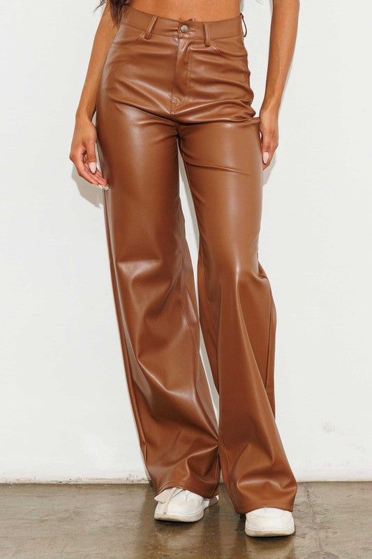 Roxie Vegan Leather Wide High Waist Leg Pants