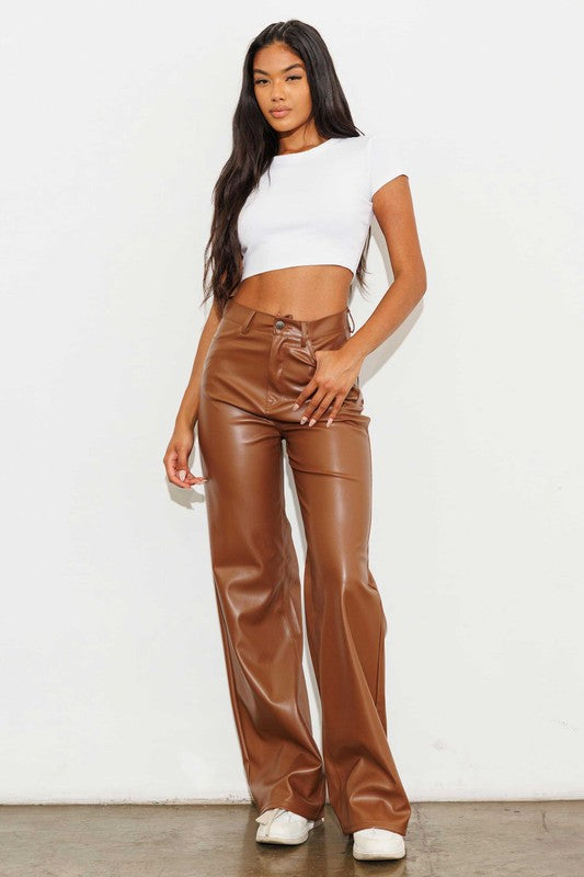 Roxie Vegan Leather Wide High Waist Leg Pants