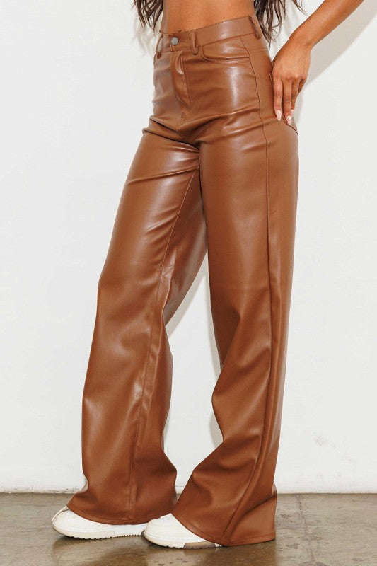 Roxie Vegan Leather Wide High Waist Leg Pants