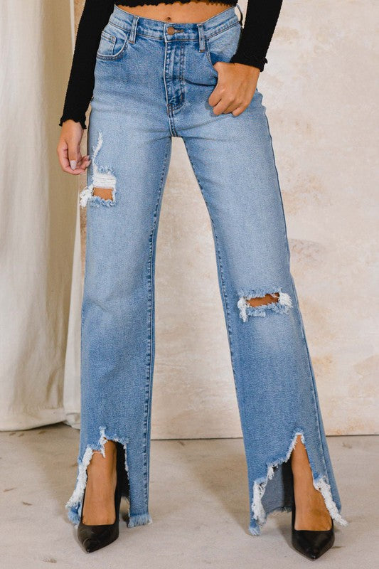 Kelli High Rise Distressed Wide Leg Jeans