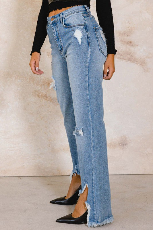 Kelli High Rise Distressed Wide Leg Jeans