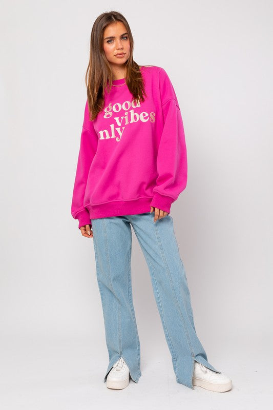 Good Vibes Only Scoop Neck Oversized Sweatshirt