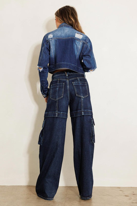 Prima Flap Pocket Wide Leg Cargo Jeans