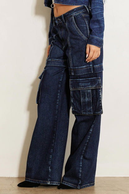 Prima Flap Pocket Wide Leg Cargo Jeans