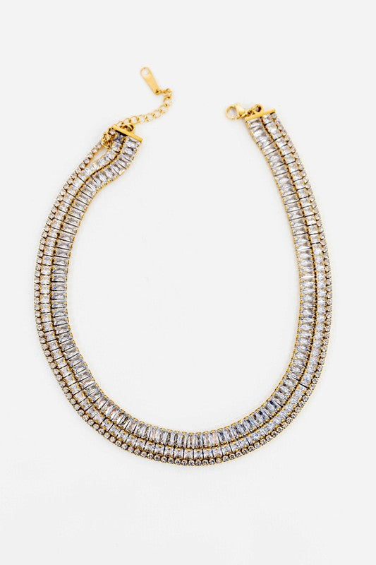 Mia 14K Gold CZ Multistrand Baguette Tennis Necklace