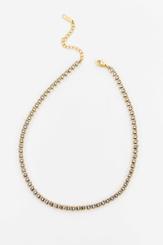 Leila 14K Gold Filled Oval Stone Tennis Necklace