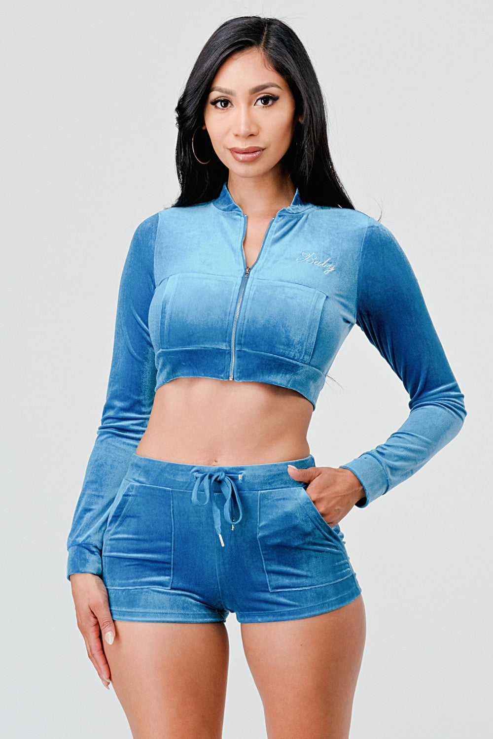 Sugah Baby Velour Crop Top And Short Set