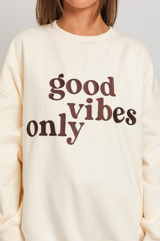 Good Vibes Only Scoop Neck Oversized Sweatshirt