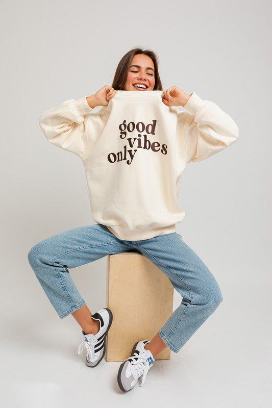 Good Vibes Only Scoop Neck Oversized Sweatshirt