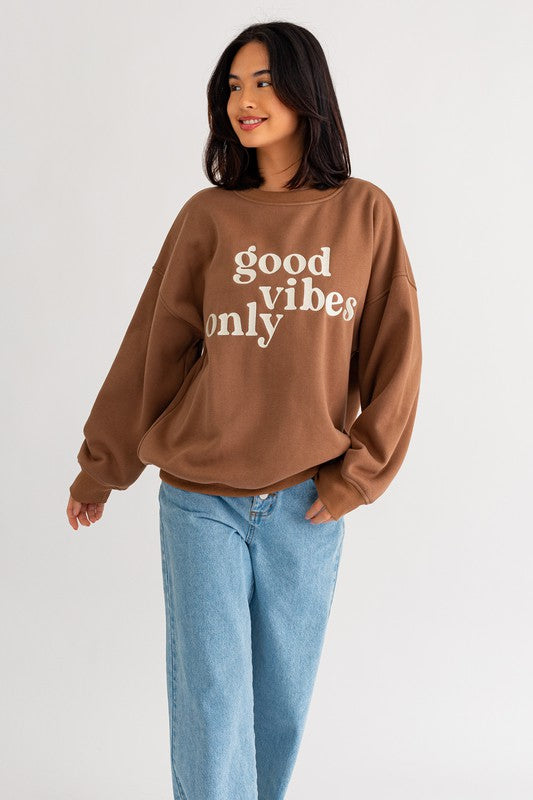 Good Vibes Only Scoop Neck Oversized Sweatshirt