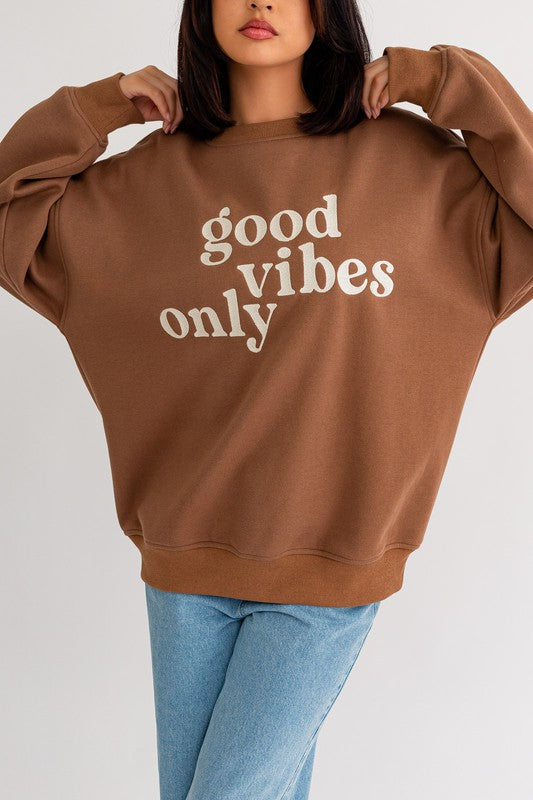 Good Vibes Only Scoop Neck Oversized Sweatshirt