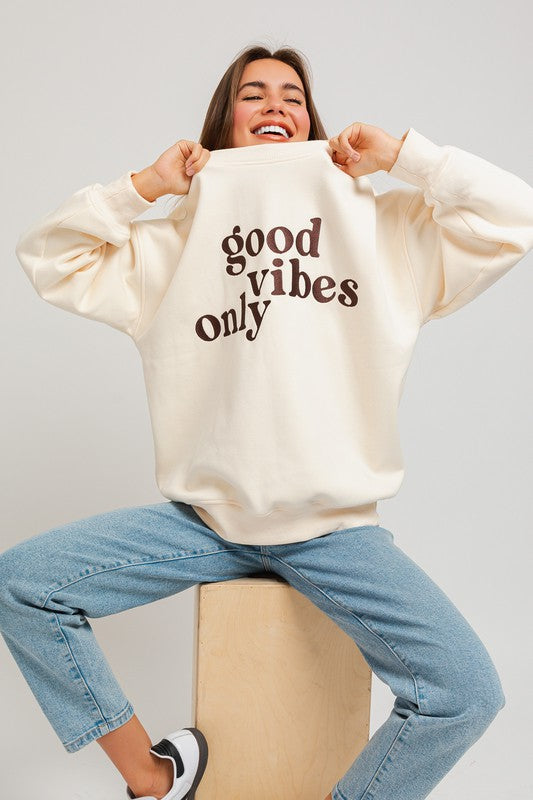 Good Vibes Only Scoop Neck Oversized Sweatshirt