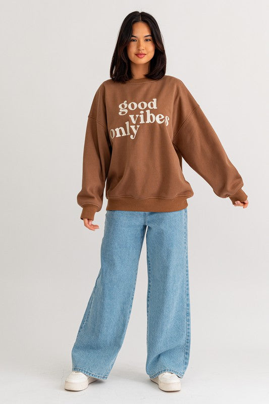 Good Vibes Only Scoop Neck Oversized Sweatshirt