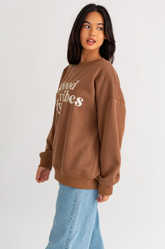 Good Vibes Only Scoop Neck Oversized Sweatshirt