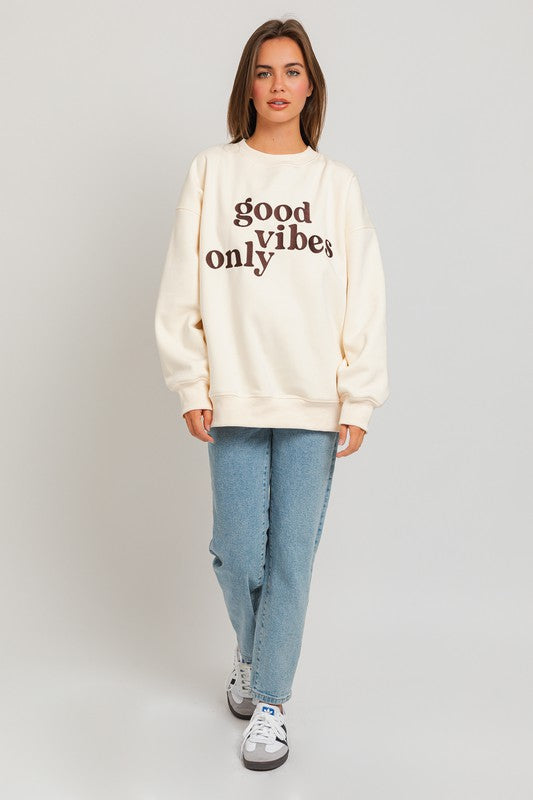 Good Vibes Only Scoop Neck Oversized Sweatshirt