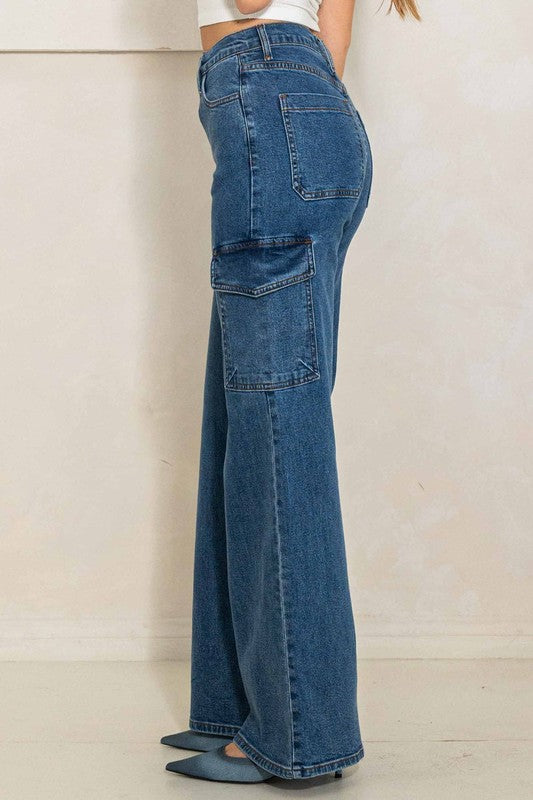 Talk About It High Rise Crossed Waist Cargo Jeans