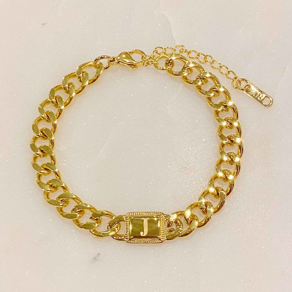 Golden Era 18k Gold Filled Cuban Link Chain Initial Bracelet 7&quot;