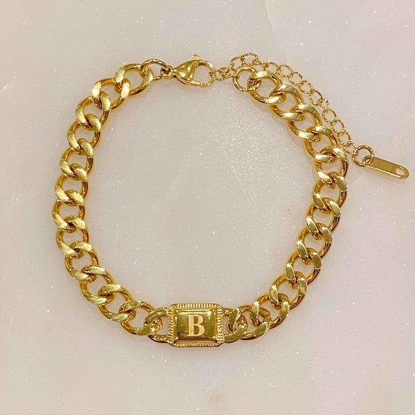 Golden Era 18k Gold Filled Cuban Link Chain Initial Bracelet 7&quot;