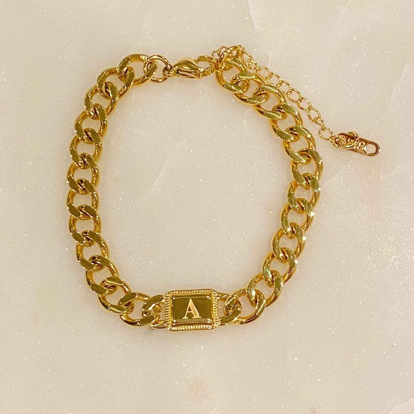 Golden Era 18k Gold Filled Cuban Link Chain Initial Bracelet 7&quot;