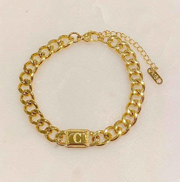 Golden Era 18k Gold Filled Cuban Link Chain Initial Bracelet 7&quot;