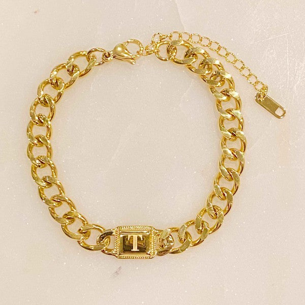 Golden Era 18k Gold Filled Cuban Link Chain Initial Bracelet 7&quot;