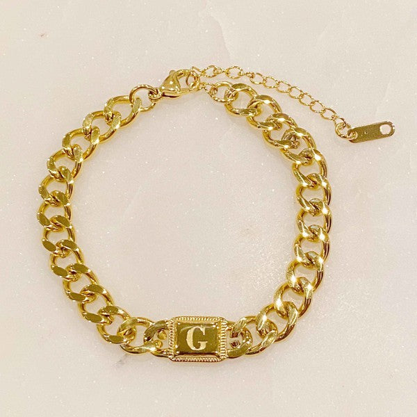 Golden Era 18k Gold Filled Cuban Link Chain Initial Bracelet 7&quot;