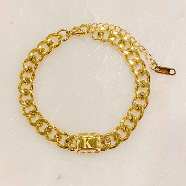 Golden Era 18k Gold Filled Cuban Link Chain Initial Bracelet 7&quot;