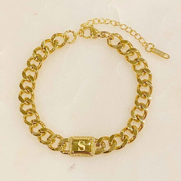 Golden Era 18k Gold Filled Cuban Link Chain Initial Bracelet 7&quot;