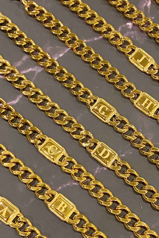 Golden Era 18k Gold Filled Cuban Link Chain Initial Bracelet 7&quot;