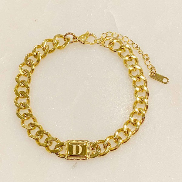 Golden Era 18k Gold Filled Cuban Link Chain Initial Bracelet 7&quot;