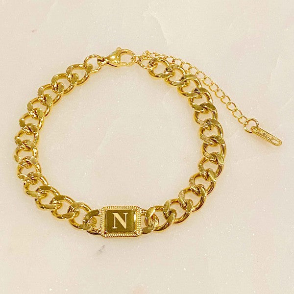 Golden Era 18k Gold Filled Cuban Link Chain Initial Bracelet 7&quot;