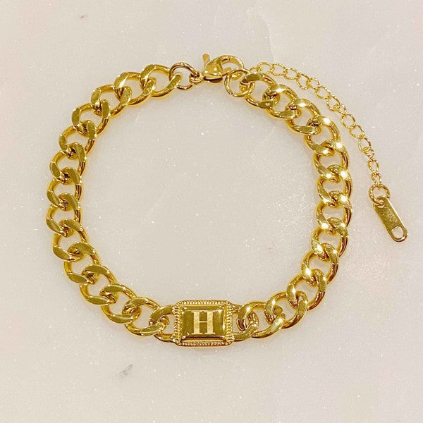 Golden Era 18k Gold Filled Cuban Link Chain Initial Bracelet 7&quot;