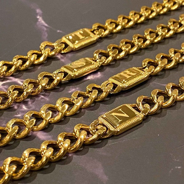 Golden Era 18k Gold Filled Cuban Link Chain Initial Bracelet 7&quot;