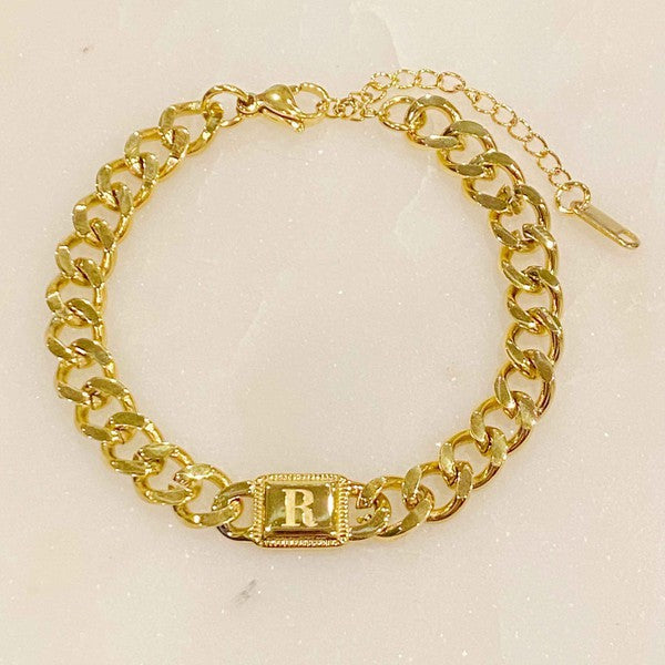 Golden Era 18k Gold Filled Cuban Link Chain Initial Bracelet 7&quot;