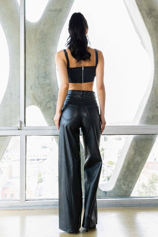 Roxie Vegan Leather Wide High Waist Leg Pants