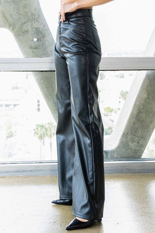 Roxie Vegan Leather Wide High Waist Leg Pants