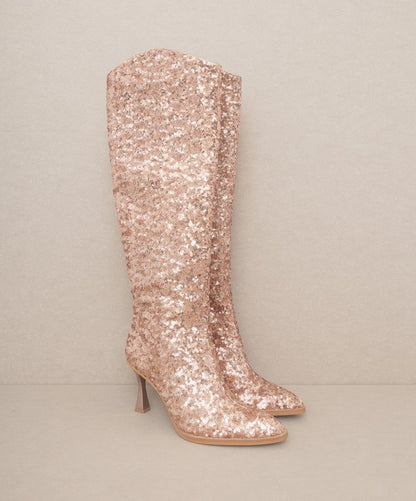 Josephine Sequin Detail Knee High Pointed Toe Boots