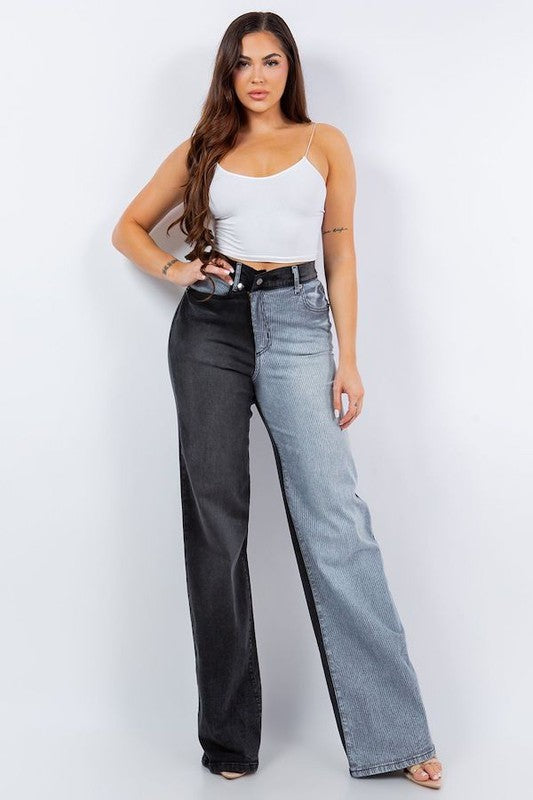 Split Personality Two Tone High Waisted Wide Leg Jeans