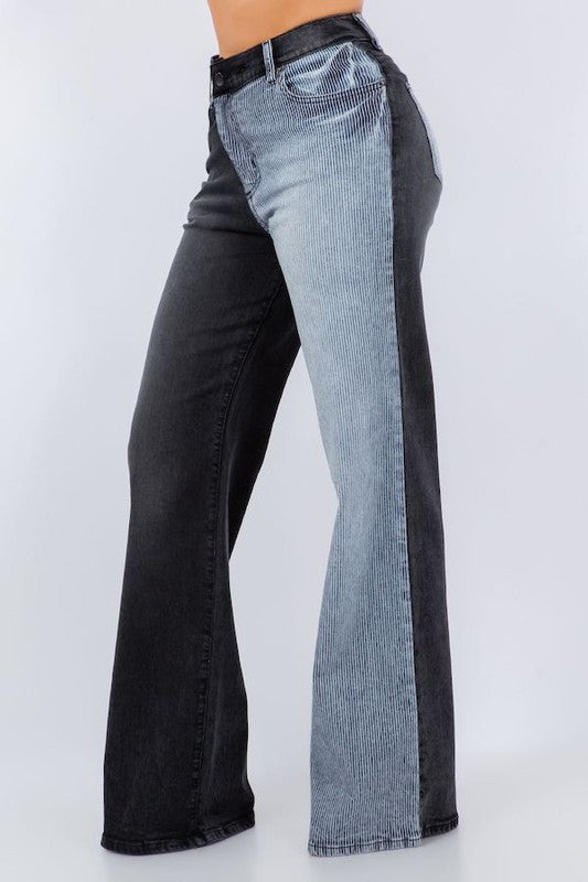 Split Personality Two Tone High Waisted Wide Leg Jeans